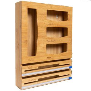 Bamboo Ziplock Storage Bag Organizer 6 -n-1 with Foil and plastic wrap dispenser